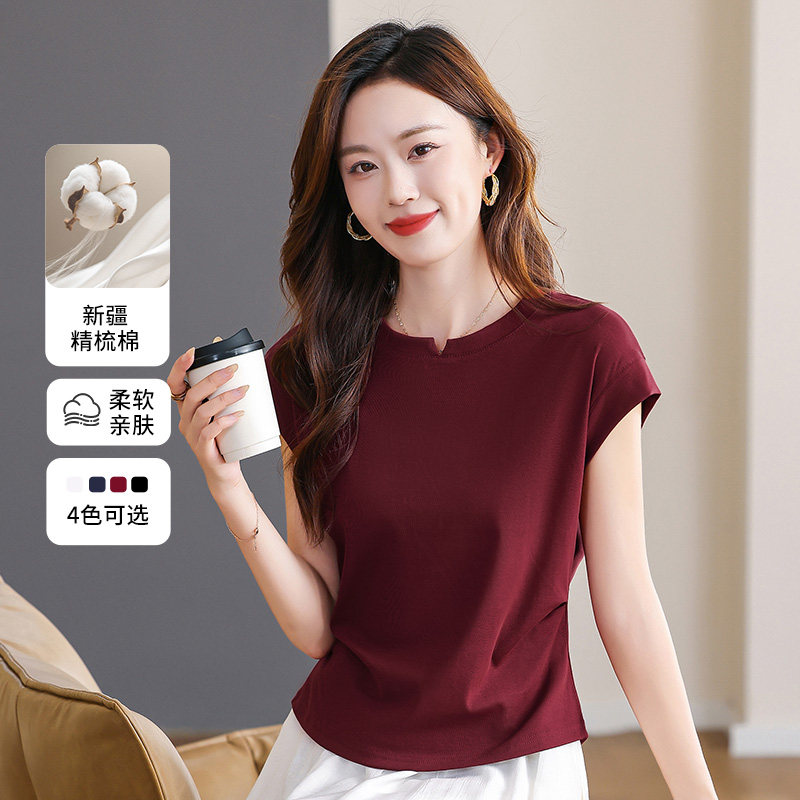 圆领短袖T恤女2026年夏季新款爆款洋气时尚气质减龄显瘦压褶上衣