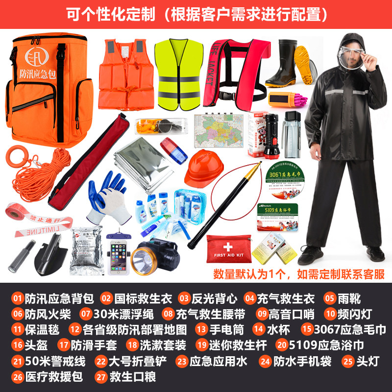 防汛应急救援包消防装备套装物资防洪水灾雨季巡防汛期救生逃生包