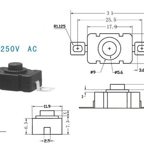 (5只)强光手电筒开关 贴片式自锁按钮开关 1.5A 250V 18*12MM