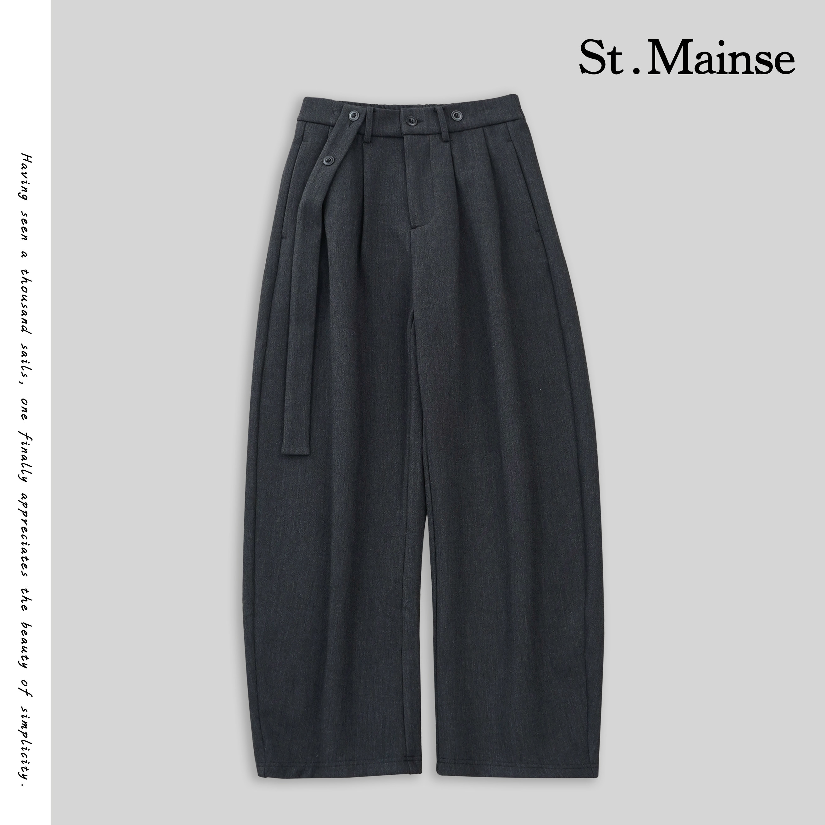 ST.Mainse线引风潮韩式极简线刻印记宽松阔腿弯刀裤轻奢男装清仓