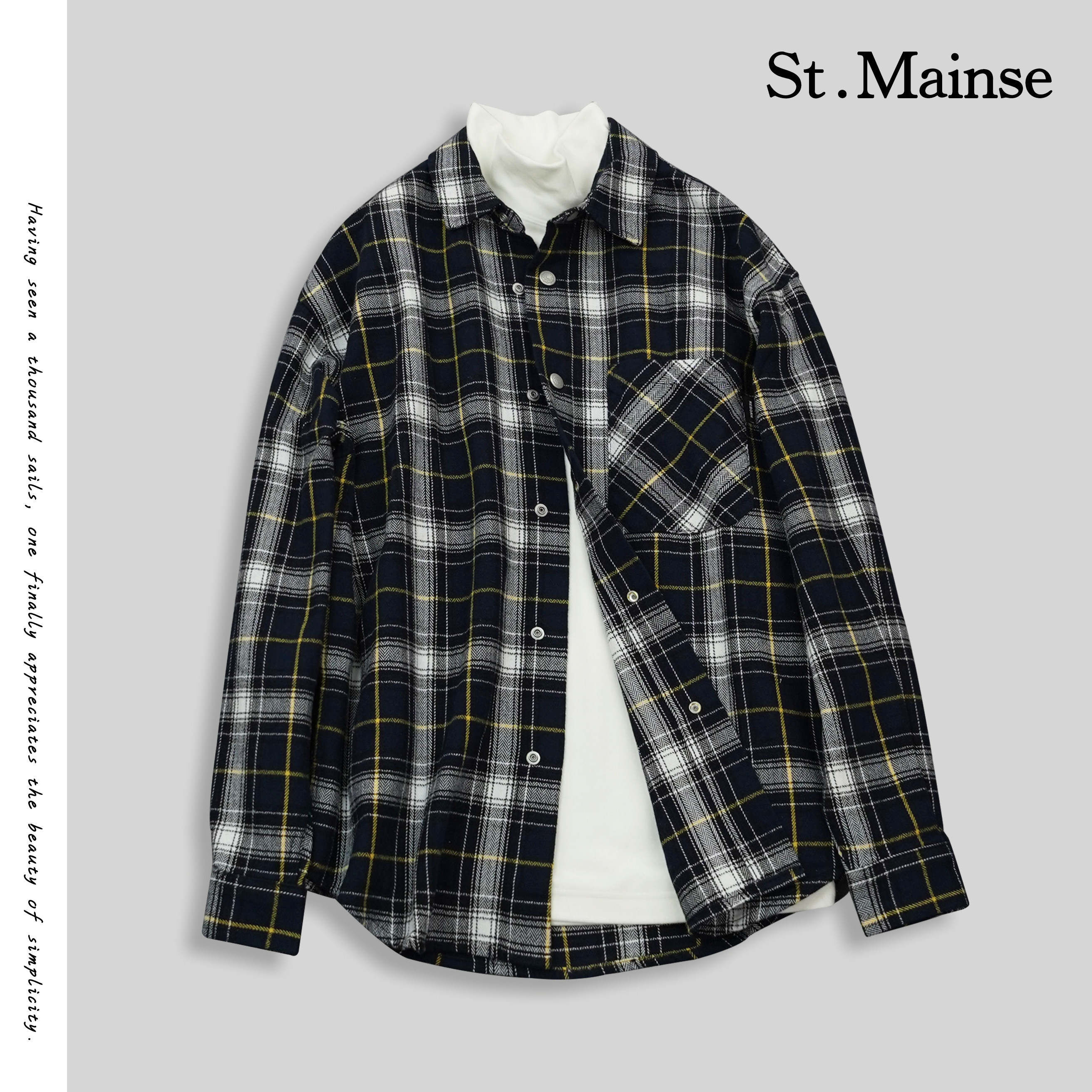 ST.Mainse100棉寡色韩系复古宝蓝长袖衬衫网红洋气炸街男装清仓