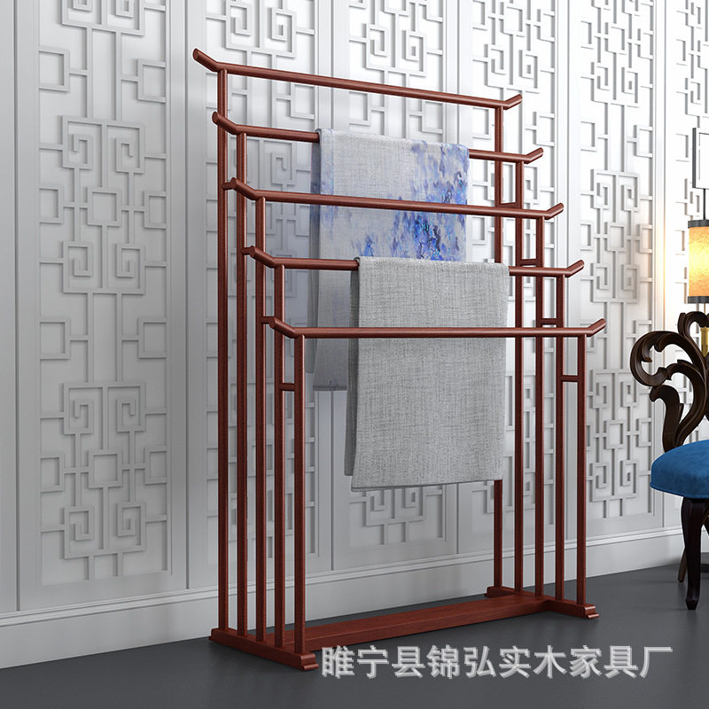 木质落地挂衣架酒店服装店丝巾陈列架汉服展示架五层衣帽架晾衣杆