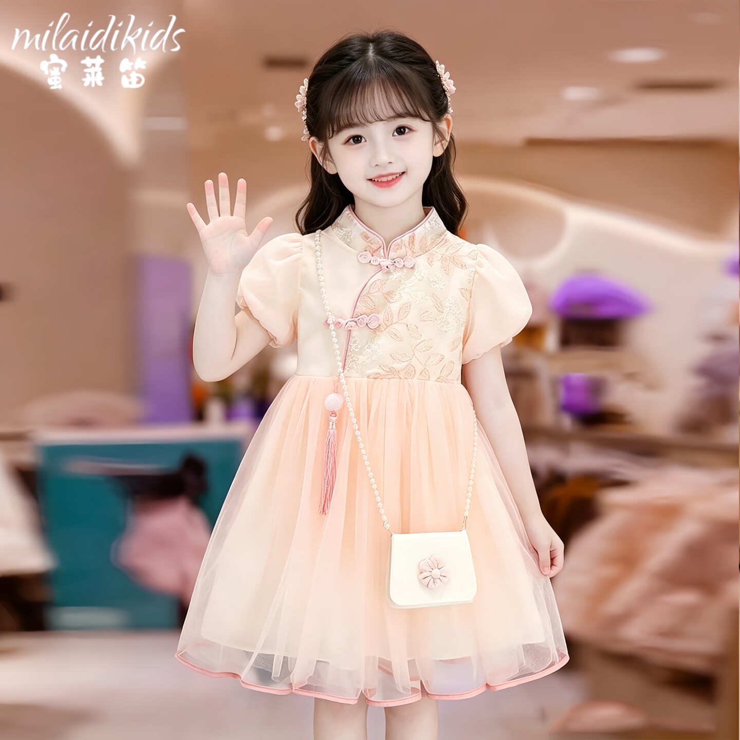 汉服女童连衣裙夏季儿童国风旗袍纱裙女宝宝新中式独特漂亮公主裙