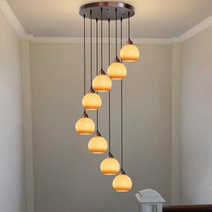 楼梯间长线楼梯吊灯感高级旋转灯中复式楼梯loft挑空现代简约古风