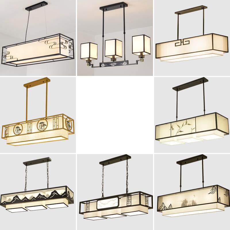 吊灯餐厅新中式风格饭店餐桌等茶室禅意复古典书房长方形三头主灯