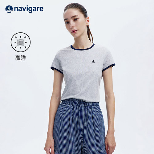 Navigare意大利小帆船户外薄款修身短袖T恤女2026夏季圆领套头衫