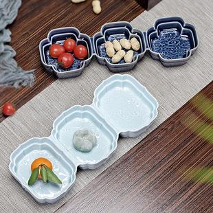 陶瓷中式三宫格茶点盘餐厅冷菜盘托盘酒店会所水果盘婚庆水果摆盘