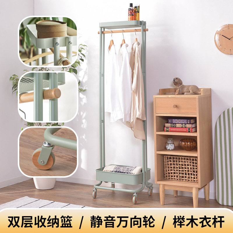 多功能落地挂衣架带滚轮可移动储物衣帽架简易卧室家用衣服架子
