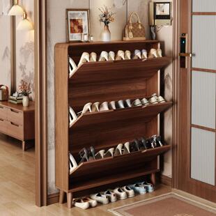 纳然新中式超薄翻斗鞋柜家用纯实木入户玄关柜一体式收纳鞋柜