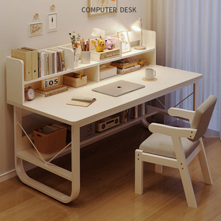 。电脑桌带书架一体家用简易出租屋台式学生卧室学习写字书桌办公