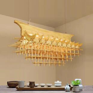 新中式房子宫殿鸟巢式实木仿古建筑屋檐民宿茶室餐厅会所吧台吊灯