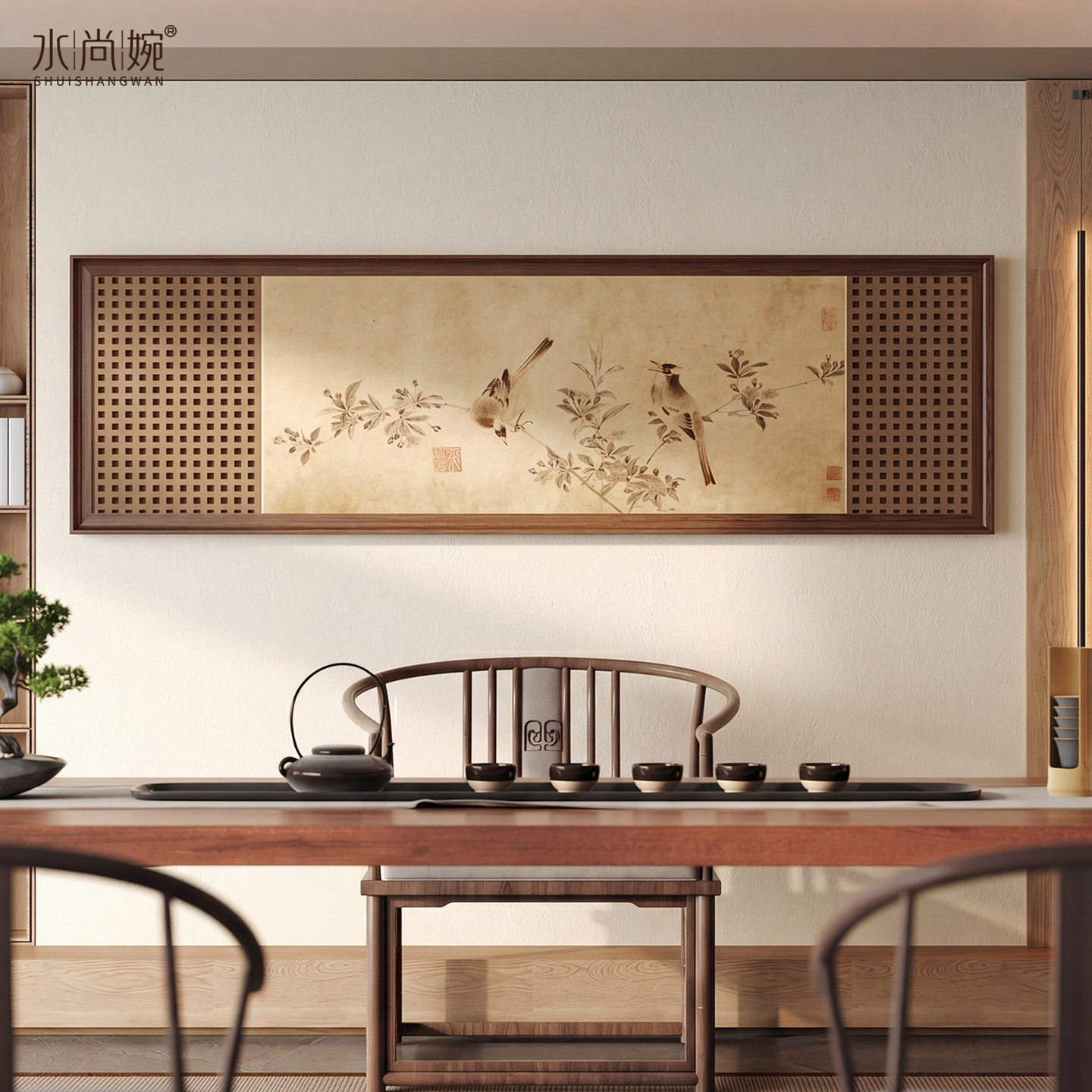 新中式花鸟图茶室背景墙挂画宋代美学客厅书房装饰画禅意氛围壁画