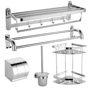 浴室五金置物挂毛巾架套装卫浴挂件免打孔 304不锈钢卫生间五件套