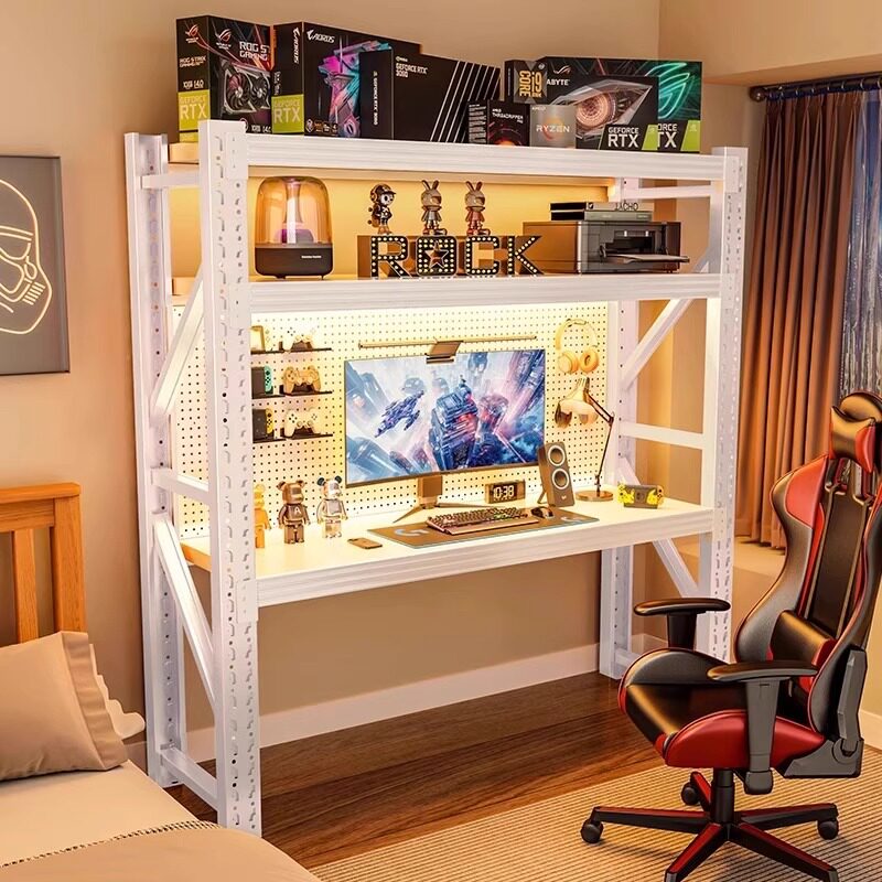 货架电脑桌升降电竞书桌子快递出租屋家用床边工作台收纳置物架子