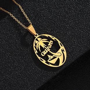 关岛情侣钛欧美字母椰子树钢男女马里亚纳不锈钢项链时尚项链吊坠