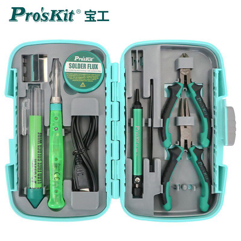 电子维修焊接吸锡器尖嘴钳套装9件套便携式焊接工具组宝工PK-324