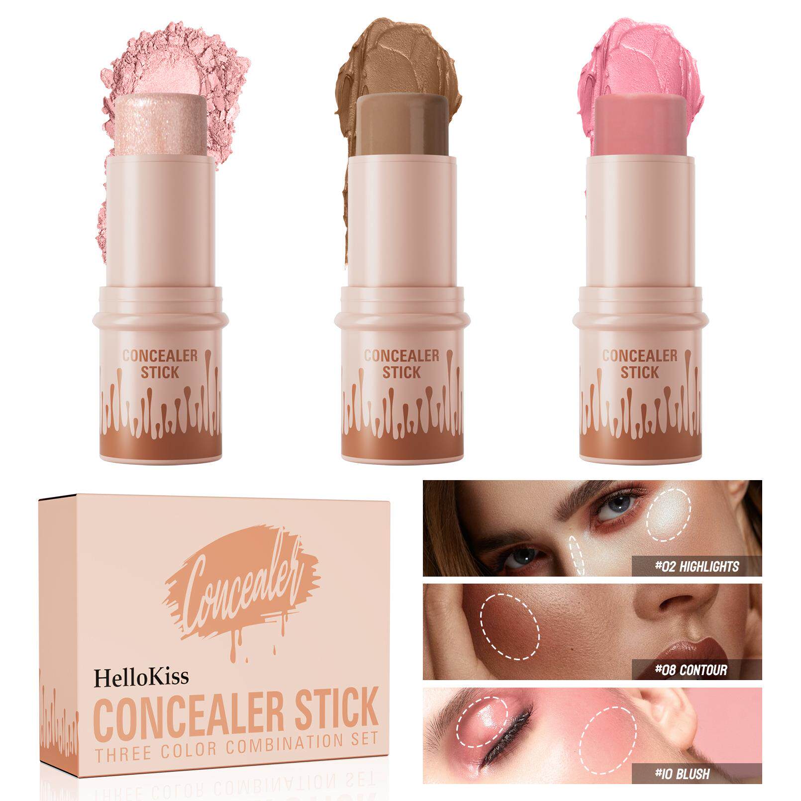 Blush and contour stick高光棒套装 修饰提亮三支装腮红修容棒