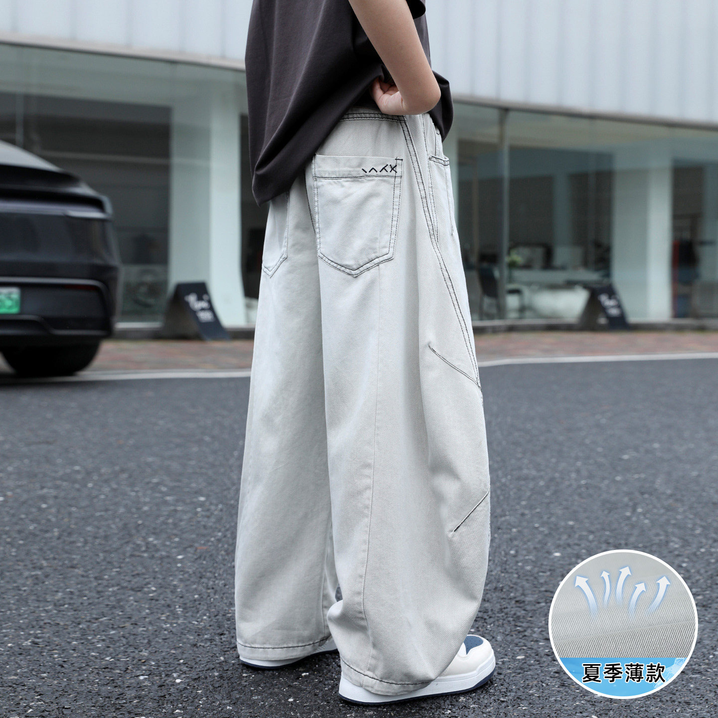 男童牛仔裤夏季直筒宽松男孩儿童防蚊中大童长裤天丝薄透气软休闲