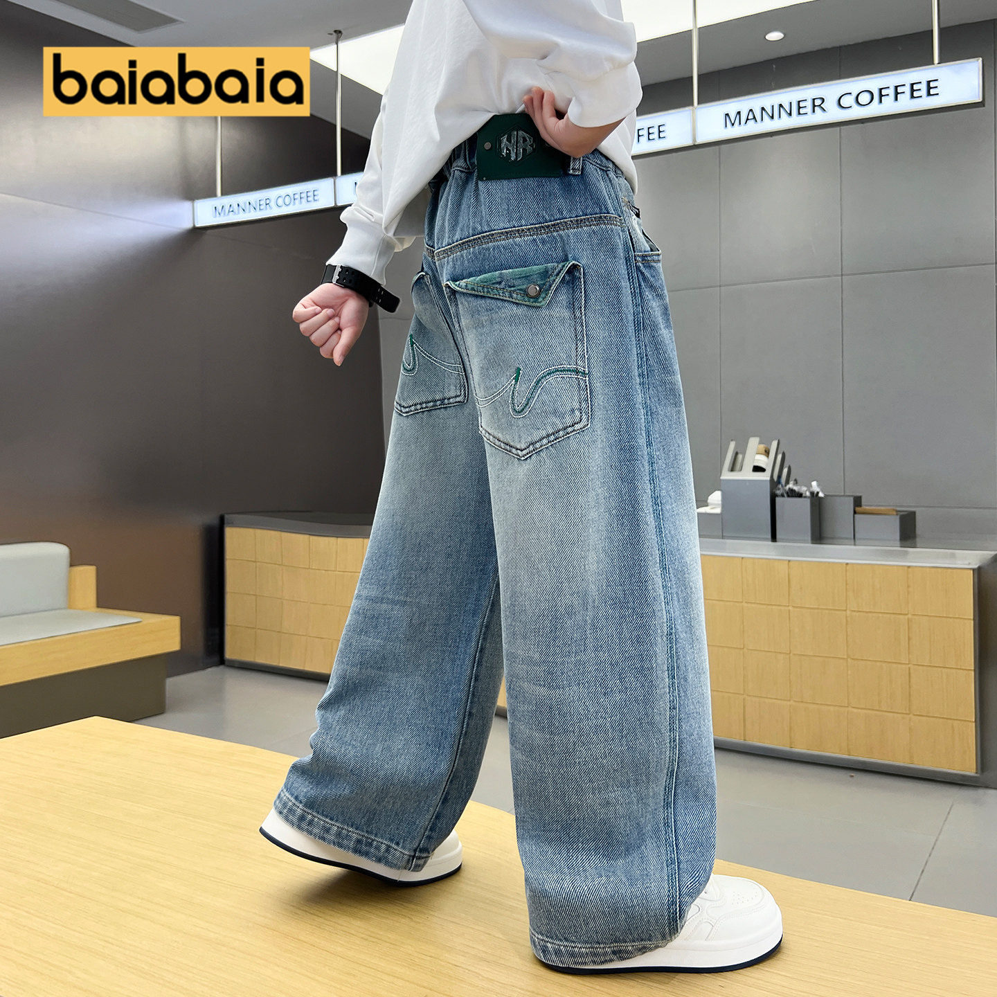 儿童牛仔裤春秋新款男童裤子春季蓝色直筒中大童长裤休闲宽松男孩