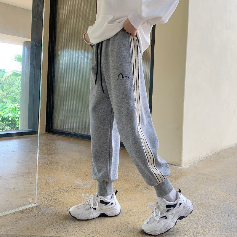 女童裤子春秋新款高腰儿童运动卫裤灰色春装季休闲薄透气休闲黑色