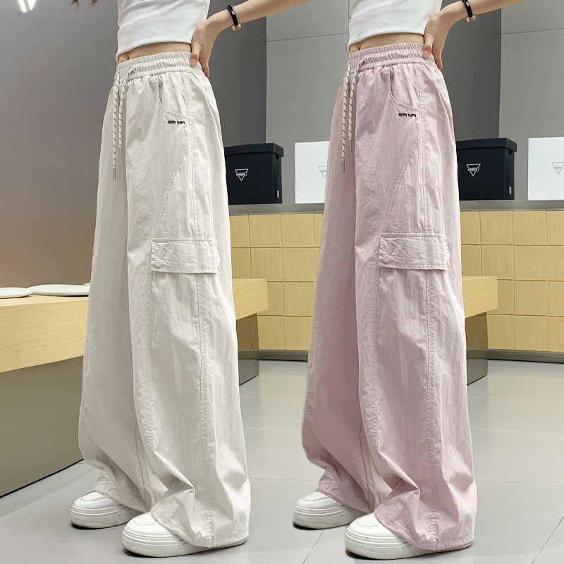 女童裤子夏季工装儿童女大童初中生女孩透气冰丝天防蚊薄直筒休闲