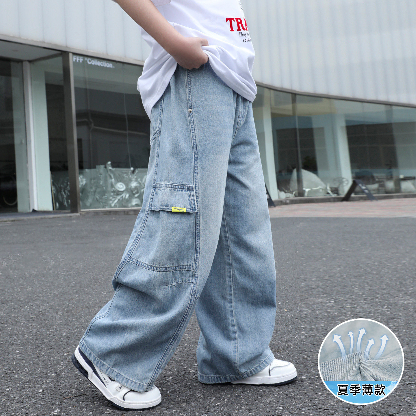 男童裤子夏季薄工装直筒天丝儿童防蚊青少年长裤休闲夏天新款宽松