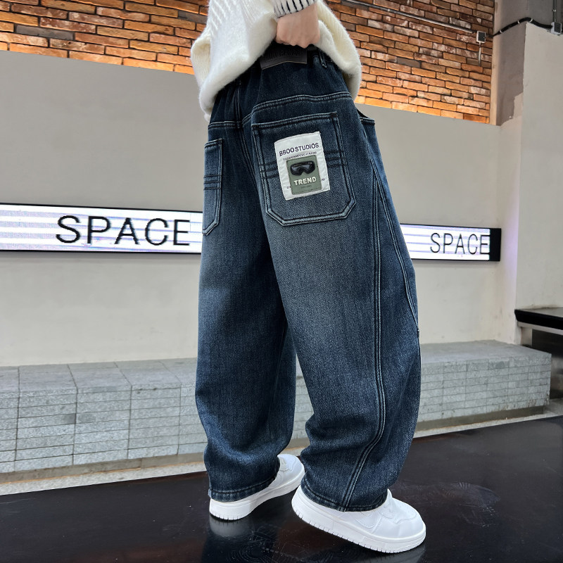 儿童牛仔裤直筒冬季新款加绒加厚薄孩男童裤子中大童长裤休闲春秋