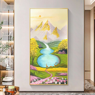 聚宝盆日照金山风景油画玄关装饰画入户迎门墙竖版山水画壁画挂画