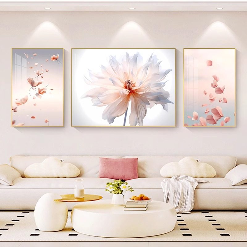 奶油风花卉客厅装饰画轻奢高级感挂画现代简约沙发背景墙三联壁画,家居饰品,现代装饰画,淘宝优惠券,粉丝福利购,淘宝优惠卷