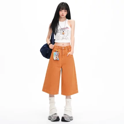 美式复古牛仔七分裤女辣妹夏季2026年新款薄款宽松高腰直筒阔腿裤