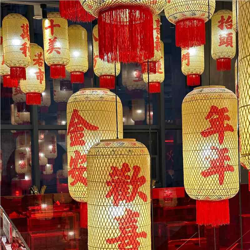室内可用手工竹编油纸笼餐潮汕火锅市井古风仿古饮吊灯罩火锅店