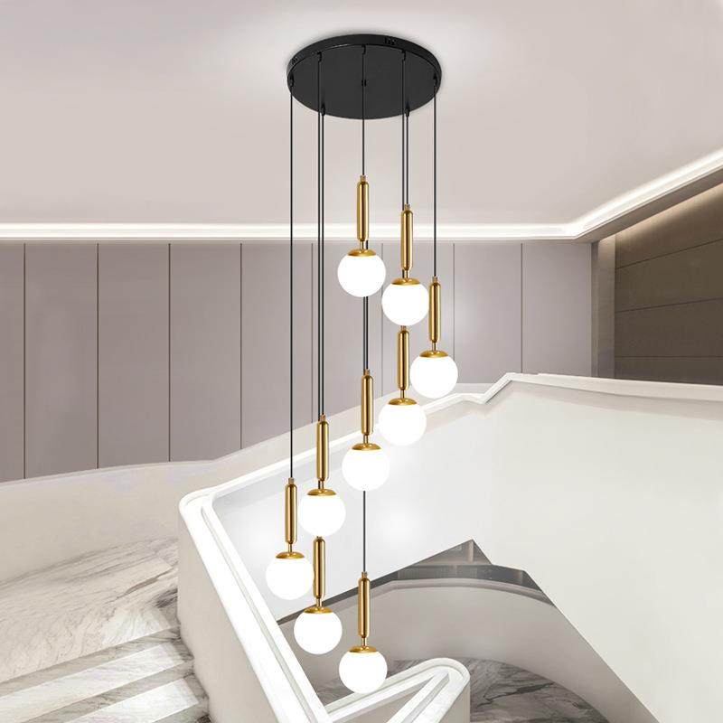 楼梯长吊灯北欧玻璃客厅灯后现代别墅复式楼螺旋吊灯简约餐厅灯具,家装灯饰光源,智能吊灯,淘宝优惠券,粉丝福利购,淘宝优惠卷