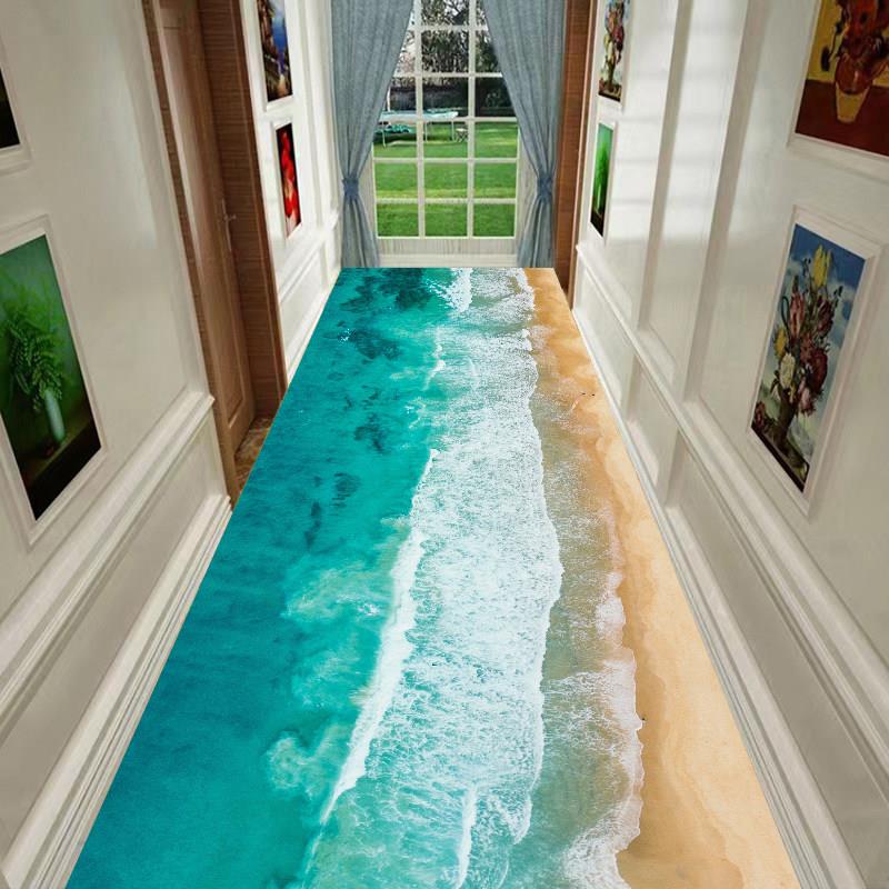 创意3D立体视觉地贴海洋沙滩潮汐商场客厅玄关厨房防水地板贴画