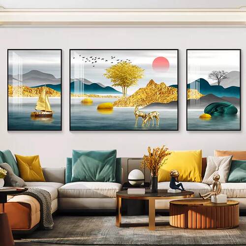 现代简约客厅壁画 三联画沙发背景墙 轻奢风高级装饰画