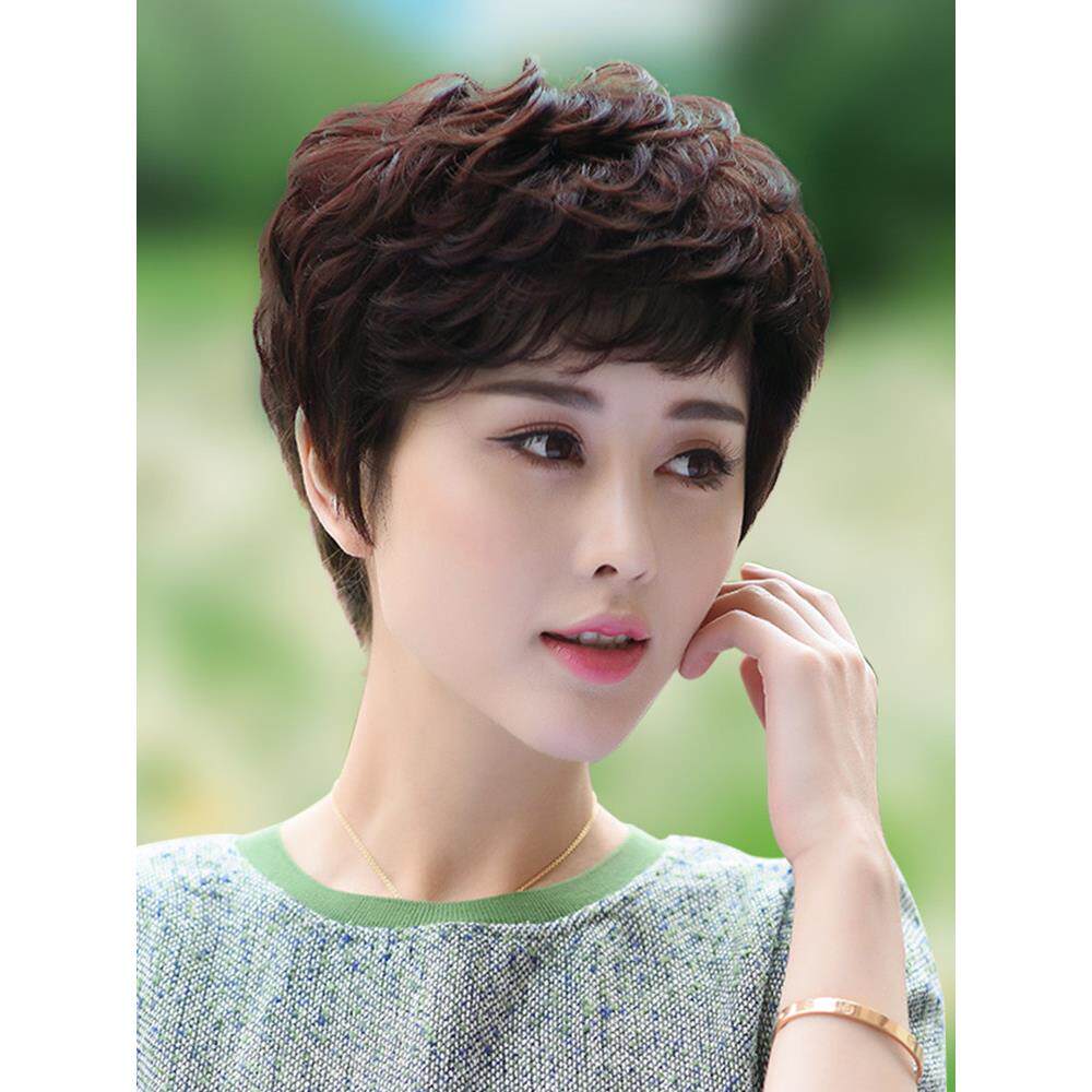 假发真发全真人发全头套女士假发中老年短卷发女全头套妈妈假发套