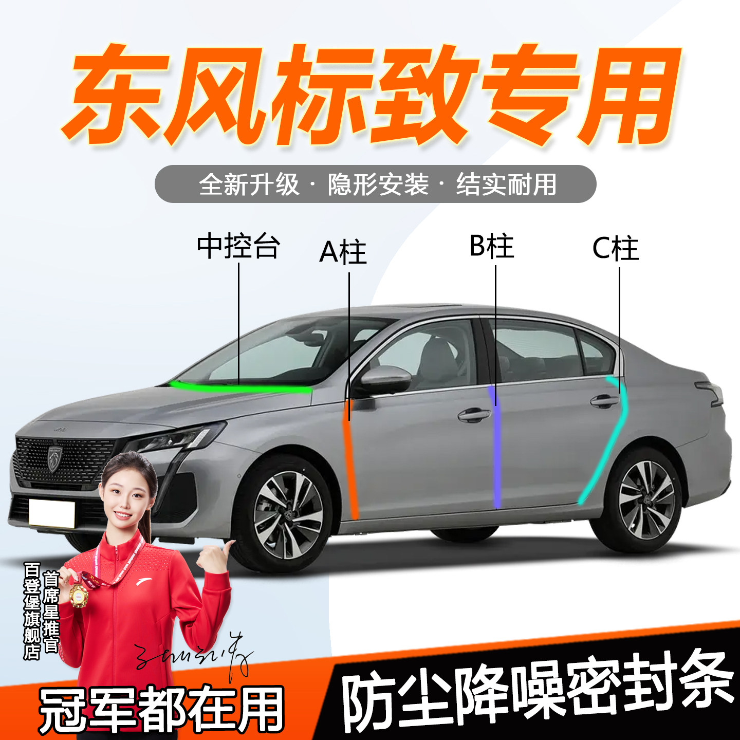 标致508/408/308S/301/汽车密封条ABC柱中控仪表台车门缝隔音胶条