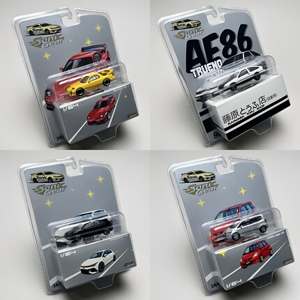 Sonic Gear合金玩具汽车模型1:64AE86马自达RX7飞度高尔夫GTI挂卡