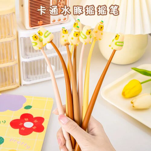创意卡皮巴拉摇摇笔 学生卡通水豚签字水笔可爱硅胶刷题中性笔