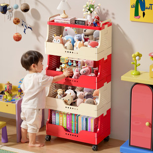 「次日达」多巴胺小推车零食玩具置物架落地多层整理架客厅带轮移