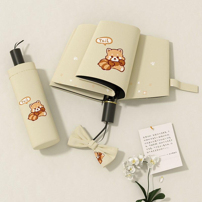 「次日达」雨享卡通花边熊猫太阳伞女晴雨两用儿童雨伞防晒遮阳伞