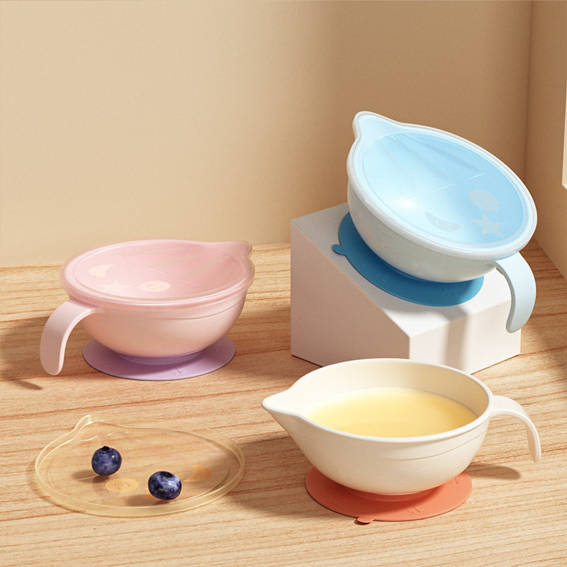 「次日达」宝宝吸盘碗防滑防摔宝宝训练碗超强吸力辅食碗带手柄盖