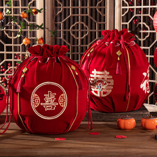 「次日达」结婚包袱皮刺绣束口福袋女方陪嫁聚宝盆抽拉包裹红布婚