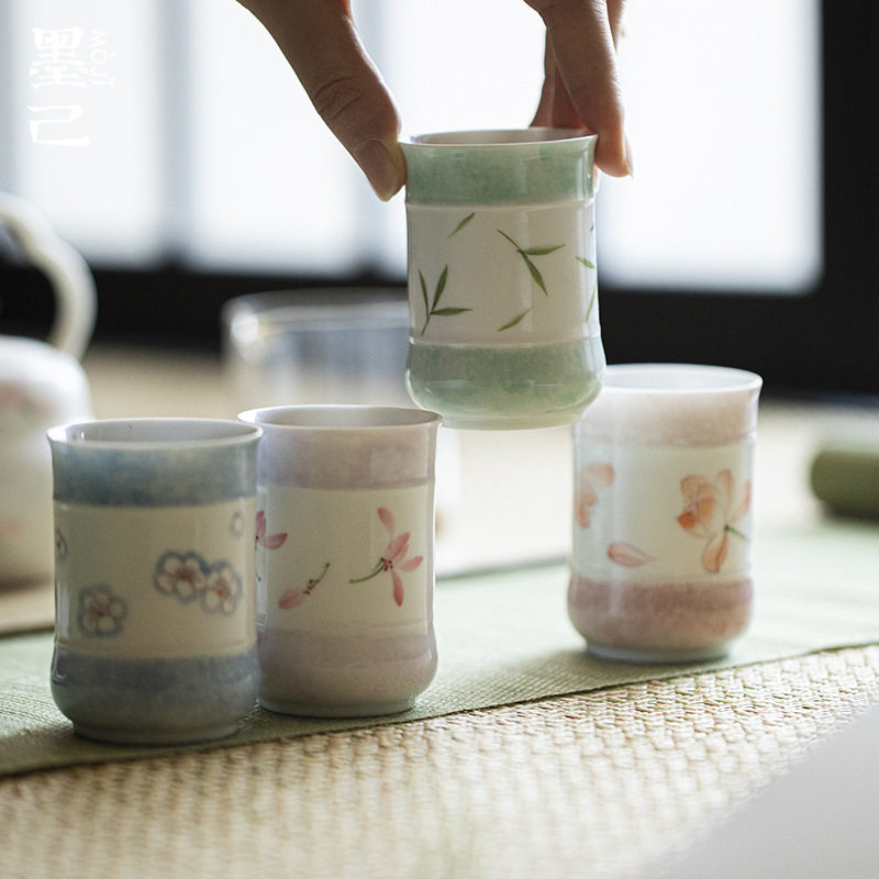 墨己墨染手绘直筒茶杯功夫茶具陶瓷品茗杯聚香杯闻香杯家用茶杯