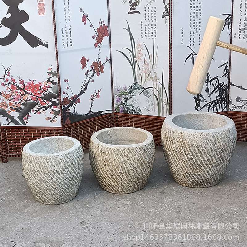 石雕花岗岩蒜臼石臼家用青石打年糕打糍粑老式捣辣椒传统石窝
