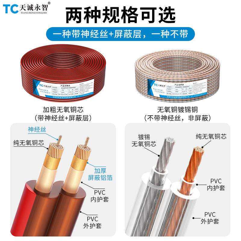 纯铜透明RVH音响线功放金银线舞台话筒音箱线2芯喇叭线护套电源线