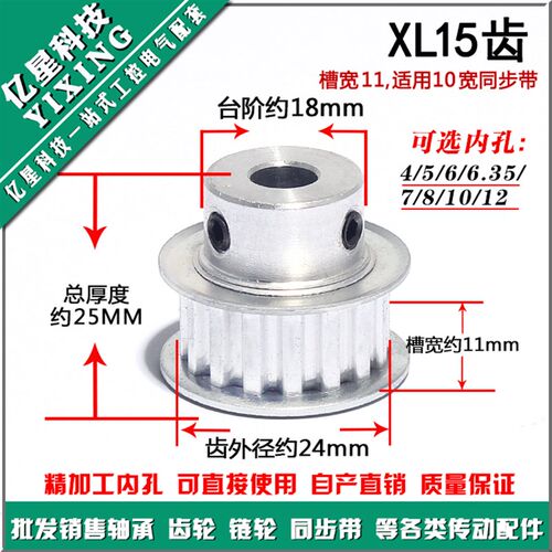 同步轮XL15齿 同步带轮 15T 内孔5/6/6.35/8/10/12 配顶丝 皮带轮