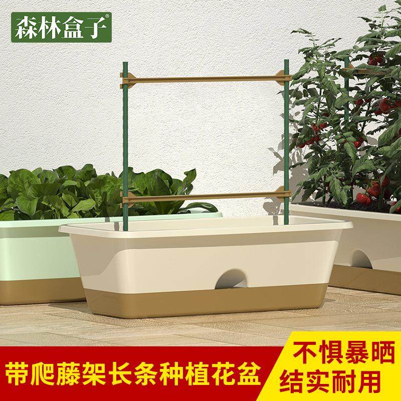 新款阳台种菜盆带爬藤架厂家直销创意长条塑料种植箱加厚双层花盆,家居饰品,花盆,淘宝优惠券,粉丝福利购,淘宝优惠卷