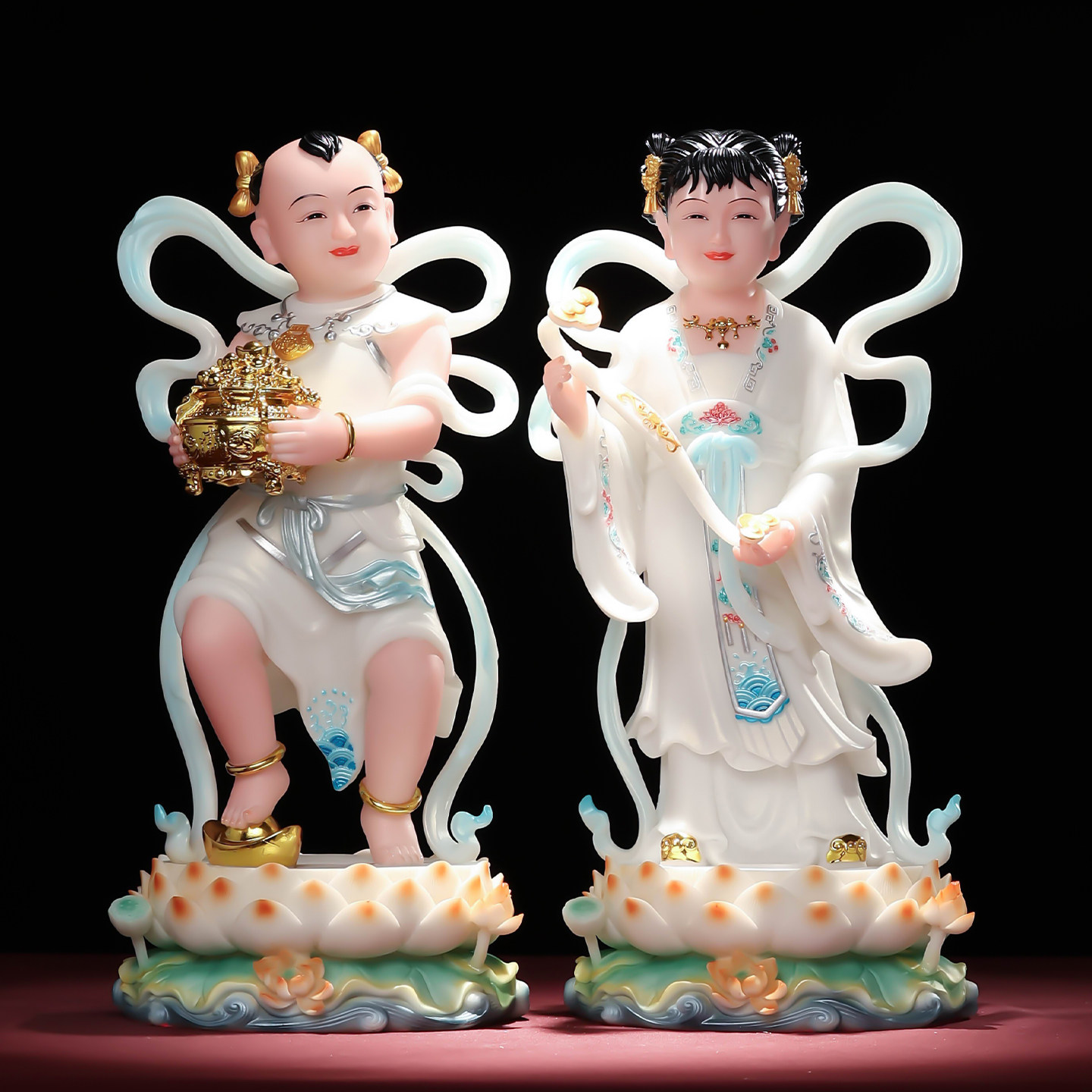 汉白玉金童玉女佛像善财龙女童子神像观世音菩萨童男玉女供奉摆件