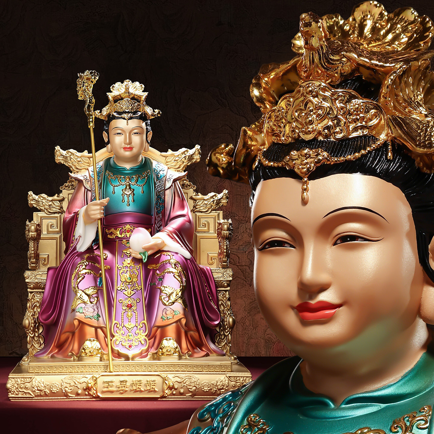 翡铜彩玉帝王母神像体玉皇大帝王母娘娘像体家用供奉真身佛像摆件