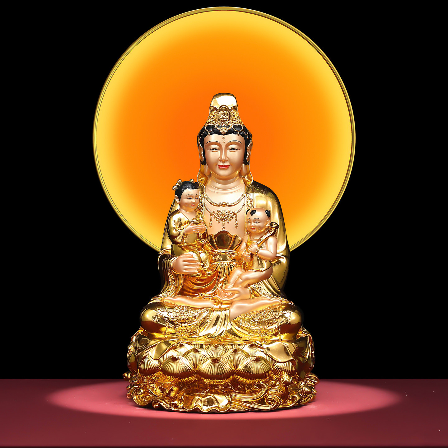 台湾贴金送子观音菩萨金身像观自在菩萨居家客厅供奉送子娘娘摆件